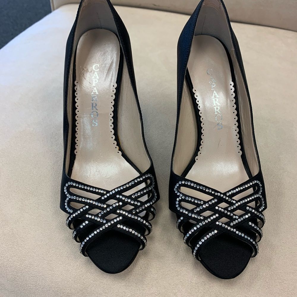 Caparros Satin & Rhinestone Peep Toe Heels  7-1/2